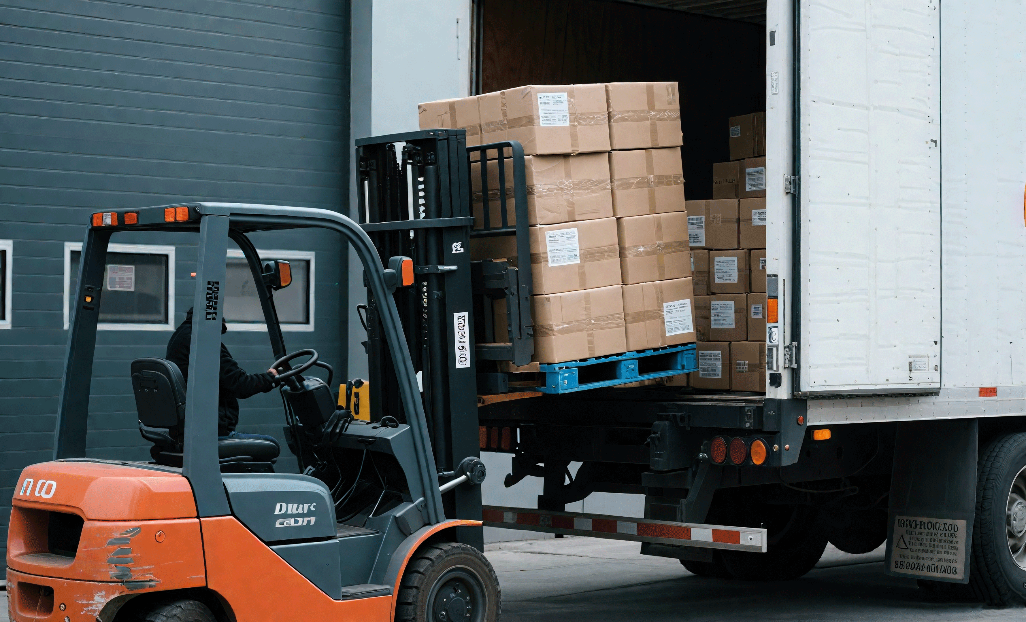 US warehouse facility with trucks loading